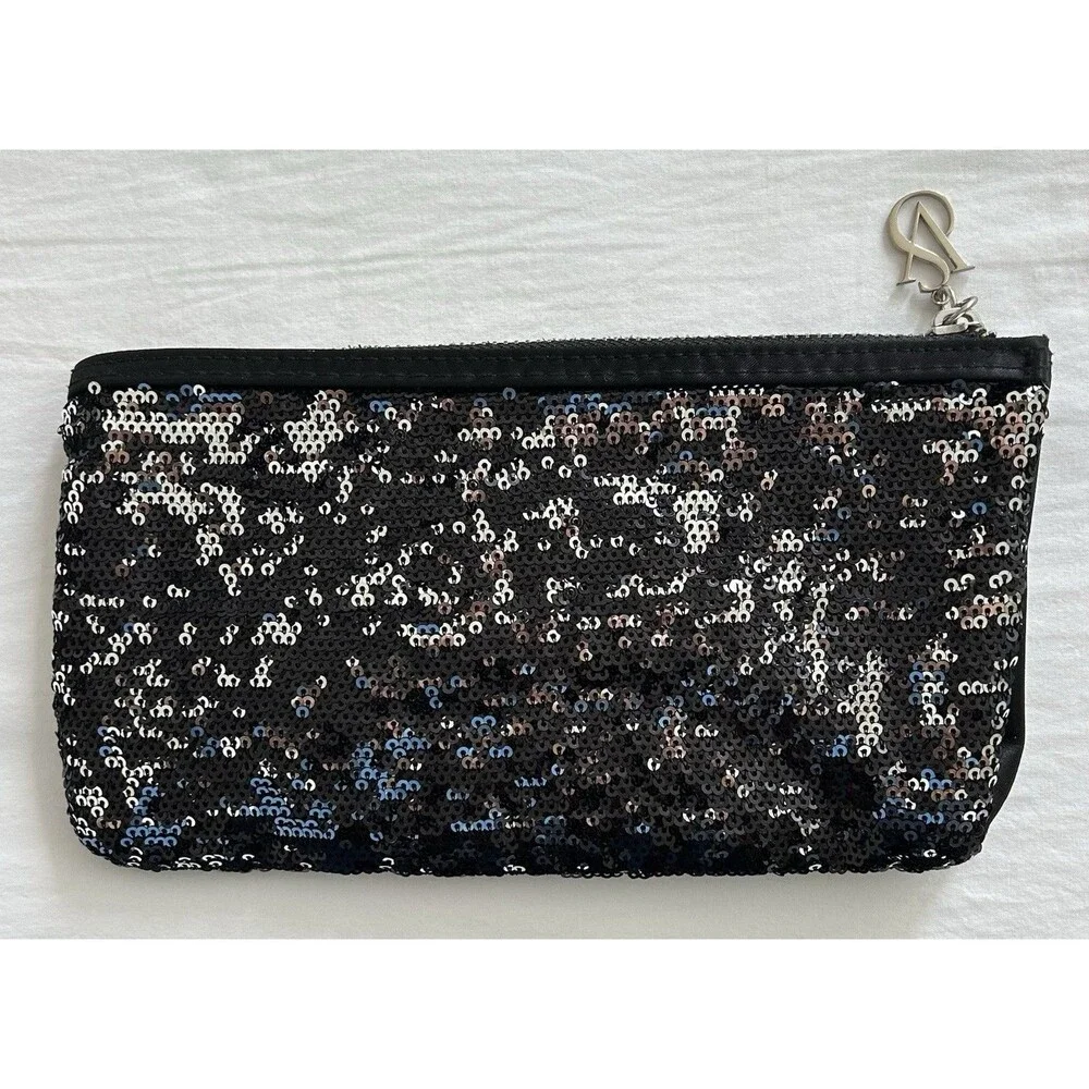 NWOT Victoria's Secret Sequin Cosmetic Bag Pouch with Front Zip Pocket